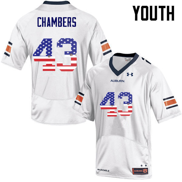 Youth #43 Cedric Chambers Auburn Tigers USA Flag Fashion College Football Jerseys-White - Click Image to Close
